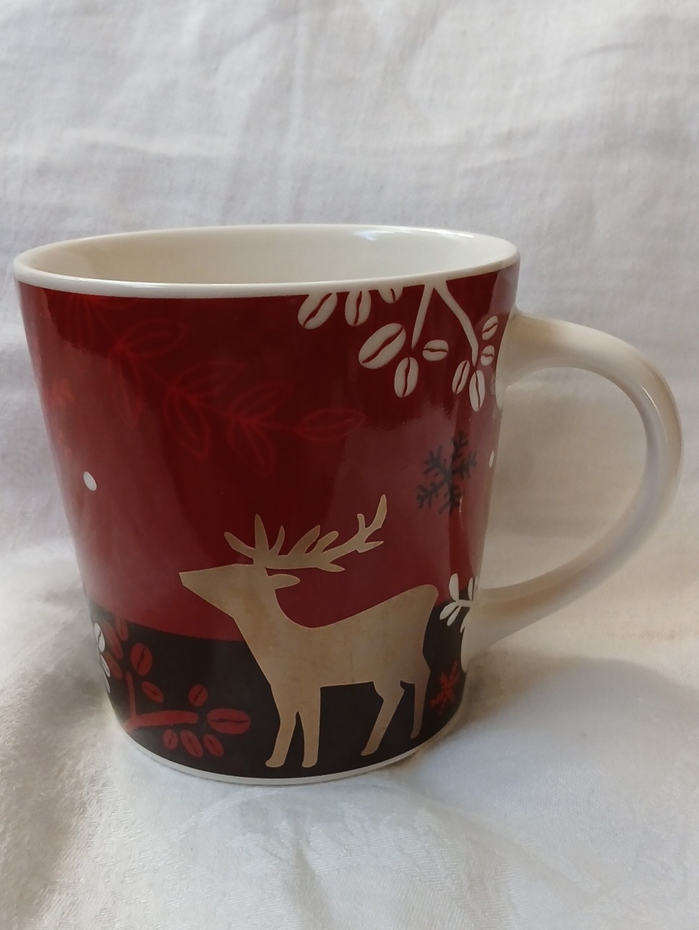 Starbucks New Bone China Holiday Christmas Reindeer Red Mug Cup 2009